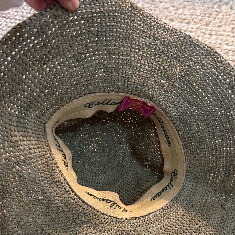 Woven Straw Sun Hat with Turquoise Bead Trim - Women's Tan Summer Hat - Picture 4 of 7